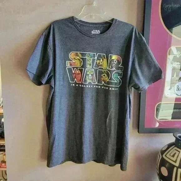 Star Wars Mens XL In A Galaxy Far Away Character Fill Shirt Grey Short Sleeve - Picture 1 of 9